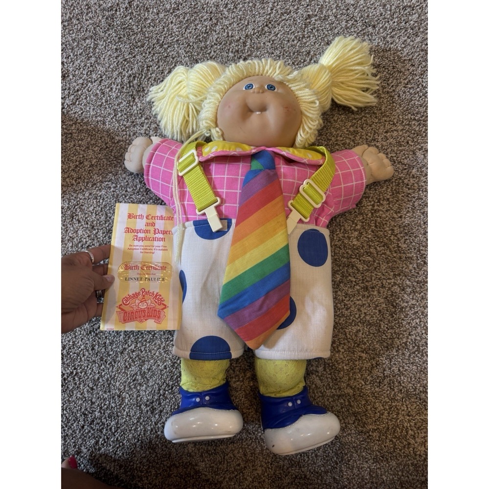 Vintage 1985 Cabbage Patch Kids Circus Kids Blonde Doll With Birth Certificate
